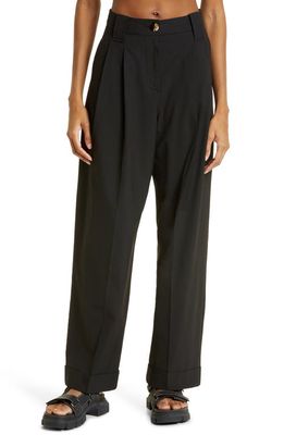 Ganni Pleated Loose Fit Pants in Black