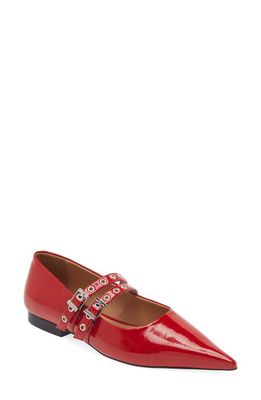 Ganni Pointed Toe Mary Jane Flat in Racing Red