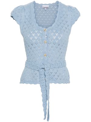 GANNI pointelle knit cardigan - Blue