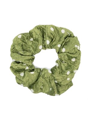 GANNI polka dot-print crinkled scrunchie - Green