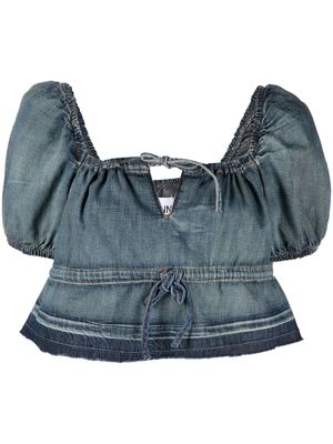 GANNI puff-sleeve denim top - Blue