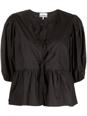 GANNI puff-sleeved peplum blouse - Black