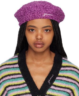 GANNI Purple Crocheted Beret
