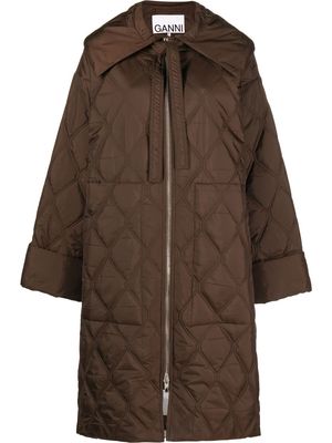 GANNI recycled polyester quilted coat - Brown