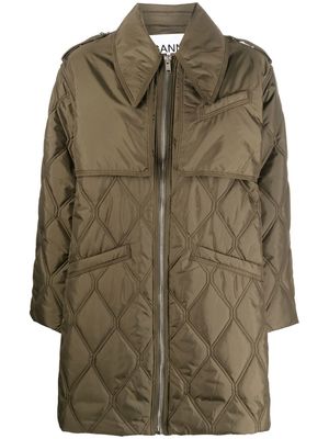 GANNI recycled polyester quilted coat - Green