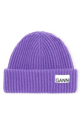Ganni Recycled Wool Blend Beanie in Persian Violet