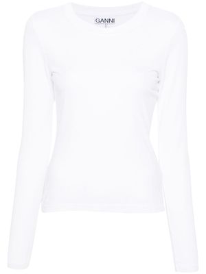 GANNI rhinestone-logo long-sleeved T-shirt - White
