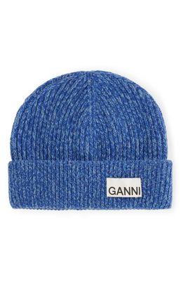 Ganni Rib Wool Blend Beanie in Nautical Blue