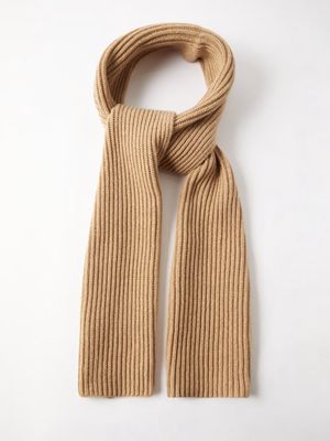 Ganni - Ribbed-knit Wool-blend Scarf - Womens - Beige