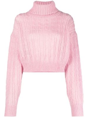 GANNI roll-neck cable-knit jumper - Pink