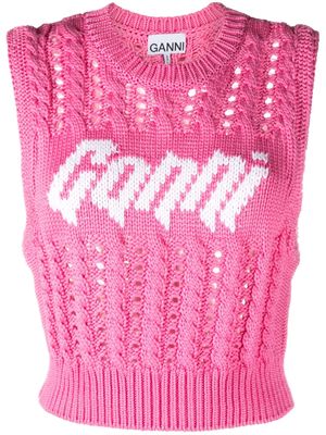 GANNI Rope logo-intarsia knit vest - Pink