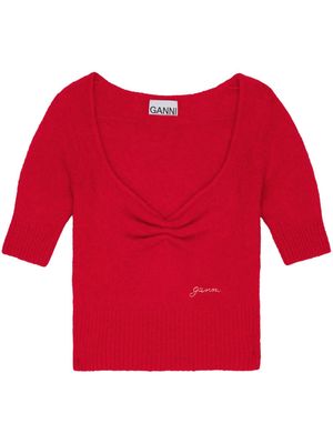 GANNI ruched wool top - Red
