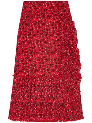 GANNI ruffle-detail floral-print georgette midi skirt - Red