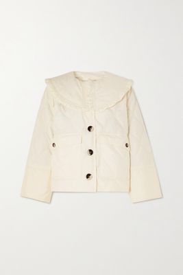 GANNI - Ruffled Quilted Recycled Shell Jacket - Off-white