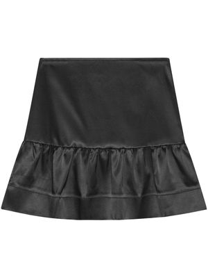 GANNI satin-finish ruffled miniskirt - Black
