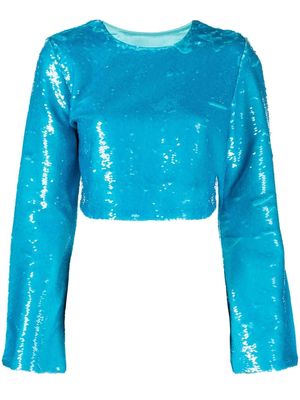 GANNI sequin-embellished crop top - Blue