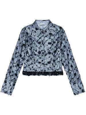 GANNI sequin-embellished cropped shirt - Blue