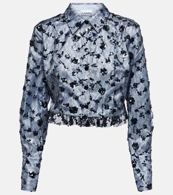 Ganni Sequined lace cropped shirt