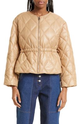 Ganni Shiny Quilted Recycled Nylon Jacket in Tanin