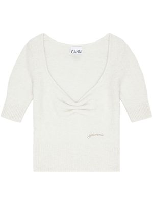 GANNI short-sleeve ruched knit top - White