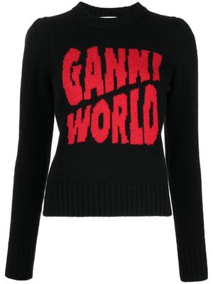 GANNI slogan intarsia-knit jumper - Black