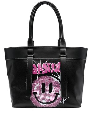 GANNI Smiley-print tote bag - Black