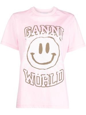 GANNI smiley relaxed-fit T-shirt - Pink