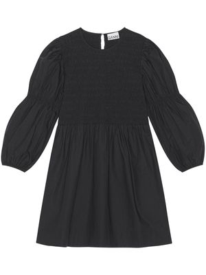 GANNI smocked-panel cotton minidress - Black