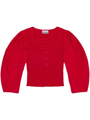GANNI smocked poplin blouse - Red