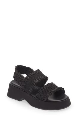 Ganni Smocked Slingback Platform Sandal in Black