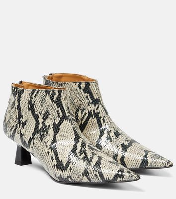 Ganni Snake-effect faux leather ankle boots