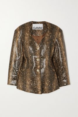 GANNI - Snake-effect Recycled Faux Leather Blazer - Animal print