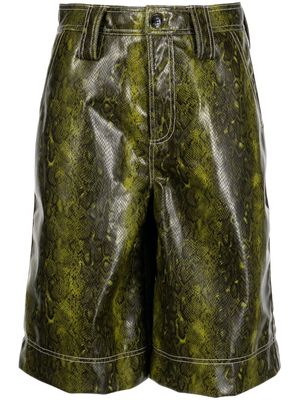 GANNI snake-print faux-leather shorts - Green