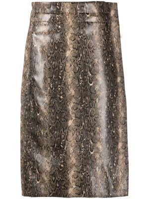 GANNI snakeskin-print wrap skirt - Brown