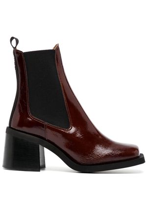 GANNI square-toe leather ankle boots - Brown