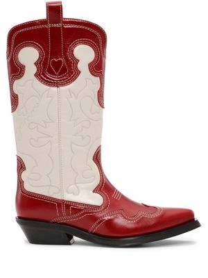 GANNI stitched leather cowboy boots - White