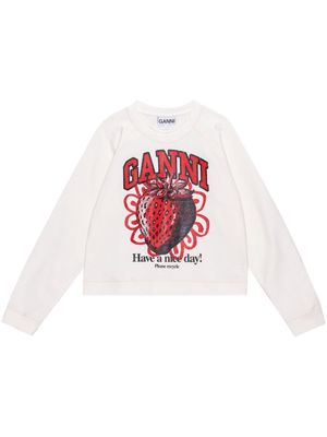 GANNI strawberry-print organic cotton sweatshirt - White