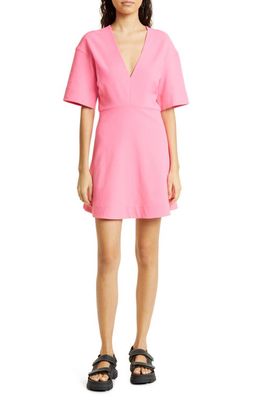 Ganni Stretch Suiting A-Line Minidress in Shocking Pink