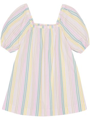 GANNI stripe-print cotton minidress - Pink