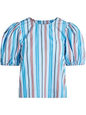 GANNI stripe-print organic cotton blouse - Blue