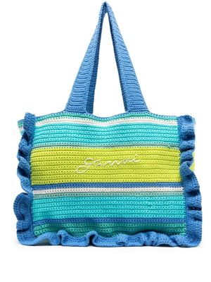 GANNI striped crochet tote bag - Blue
