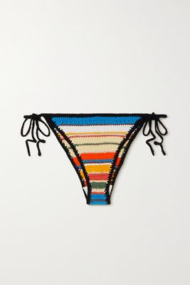 GANNI - Striped Crocheted Organic Cotton Bikini Briefs - White