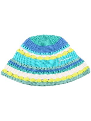 GANNI striped knitted cotton hat - Blue