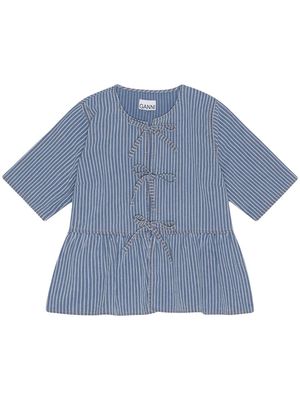 GANNI striped organic cotton blouse - Blue