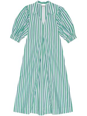 GANNI striped organic cotton shirtdress - Green