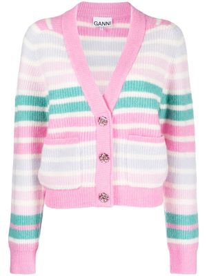 GANNI striped V-neck cardigan - Pink