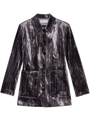 GANNI striped velvet-finish blazer - Black