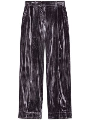 GANNI striped velvet-finish straight-leg trousers - Black