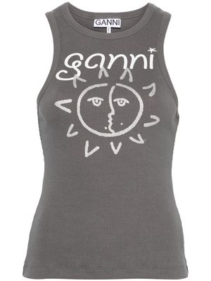 GANNI sun-print ribbed tank top - Grey