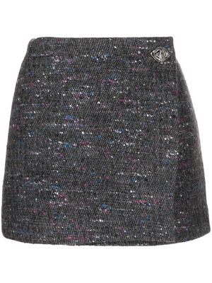 GANNI tweed wrap mini skirt - Grey